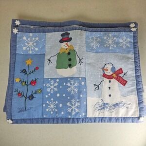 Set of 6 St Nicholas Square Placemats Christmas Tree‎ Snowmen Snowflakes Buttons